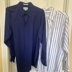 Pair 2 Atlantique Men’s Button Down Shirts Long Sleeve 17.5 & 18 36 100% Cotton